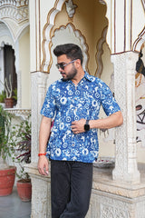 INDIGO ABSTRACT PRINT MEN'S SHIRT