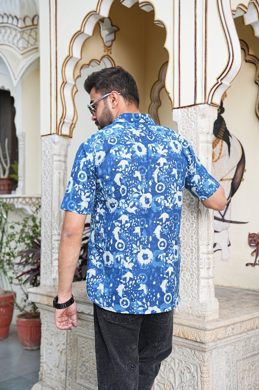INDIGO ABSTRACT PRINT MEN'S SHIRT