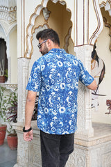 INDIGO ABSTRACT PRINT MEN'S SHIRT