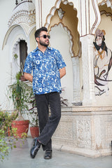 INDIGO ABSTRACT PRINT MEN'S SHIRT