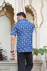 INDIGO HAND-BLOCK PRINTED MEN’S COTTON SHIRT