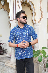 INDIGO HAND-BLOCK PRINTED MEN’S COTTON SHIRT