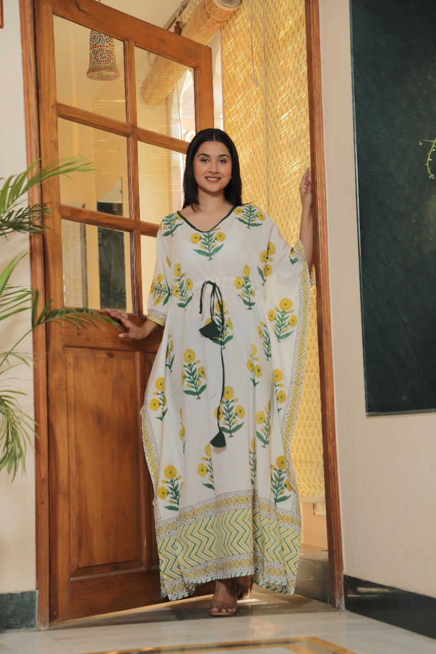LEMON BLOOM COTTON KAFTAN
