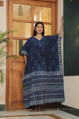 INDIGO HANDBLOCK PRINTED COTTON KAFTAN