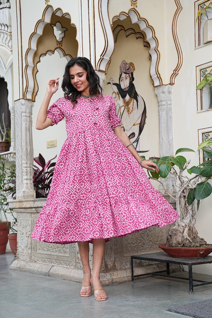 BLUSH BLOOM PINK FLARED DRESS