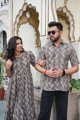 GREY LEAF PRINT COUPLE SET