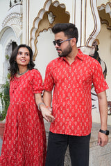 RED FLORAL BUTA PRINT COUPLE SET