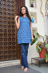INDIGO HAND BLOCK COTTON SHORT KURTI