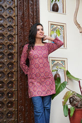 MARRON MANDALA PRINT COTTON KURTI SHORT KURTI