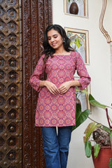 MARRON MANDALA PRINT COTTON KURTI SHORT KURTI