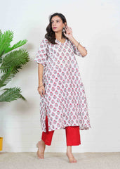 GULABGHAR CHARM – HAND BLOCK PRINTED OVERSIZE KURTI SET