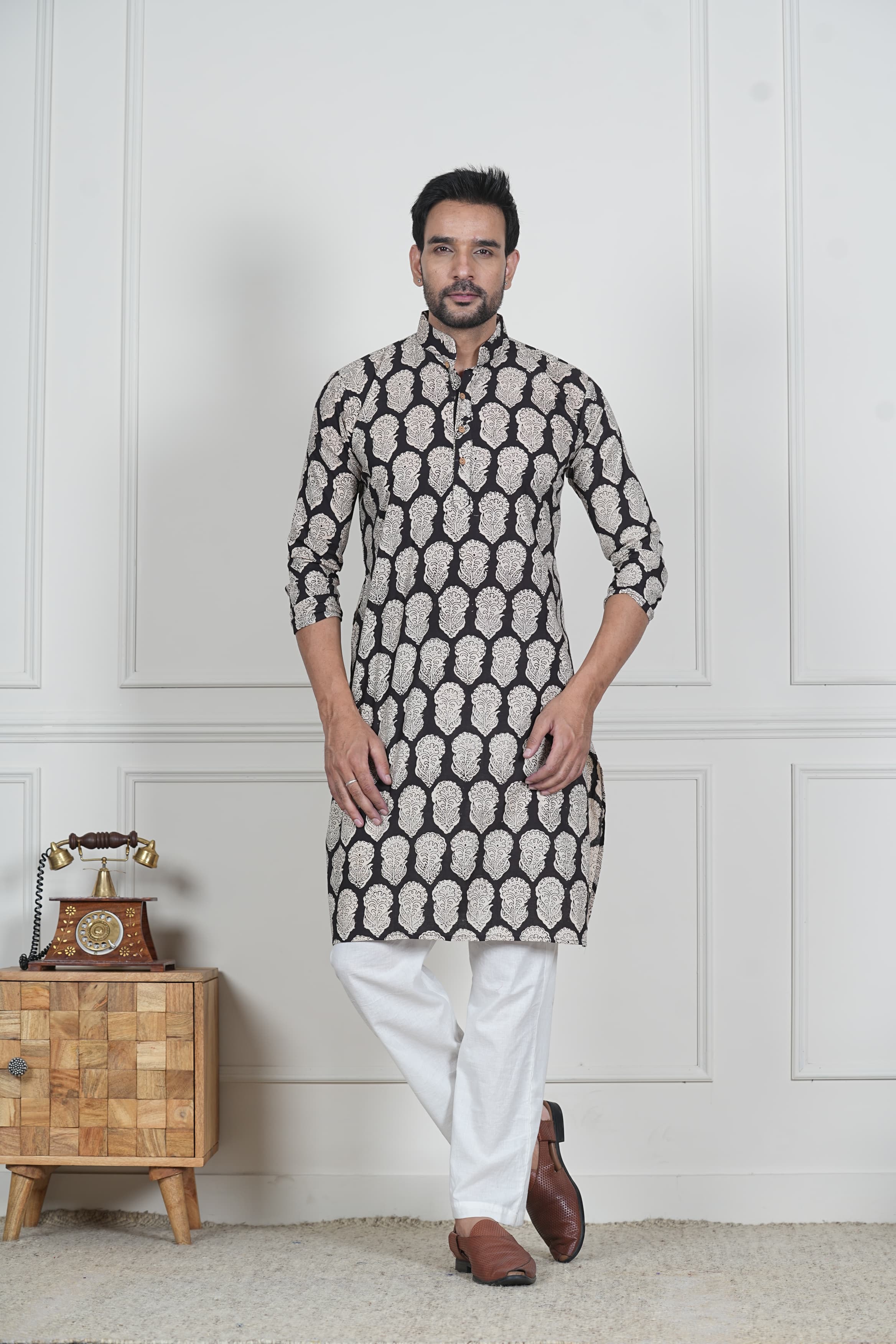 NOIR BLOOM” – HAND BLOCK PRINTED MEN’S KURTA BY MYURIKA