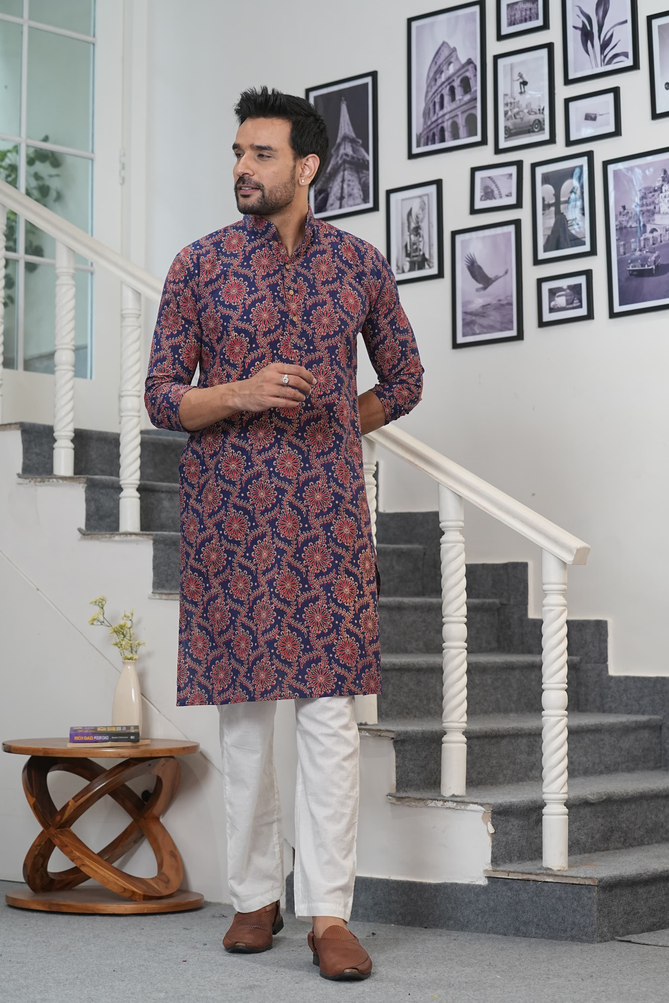 MIDNIGHT MARIGOLD” – HAND BLOCK PRINTED MEN’S KURTA BY MYURIKA