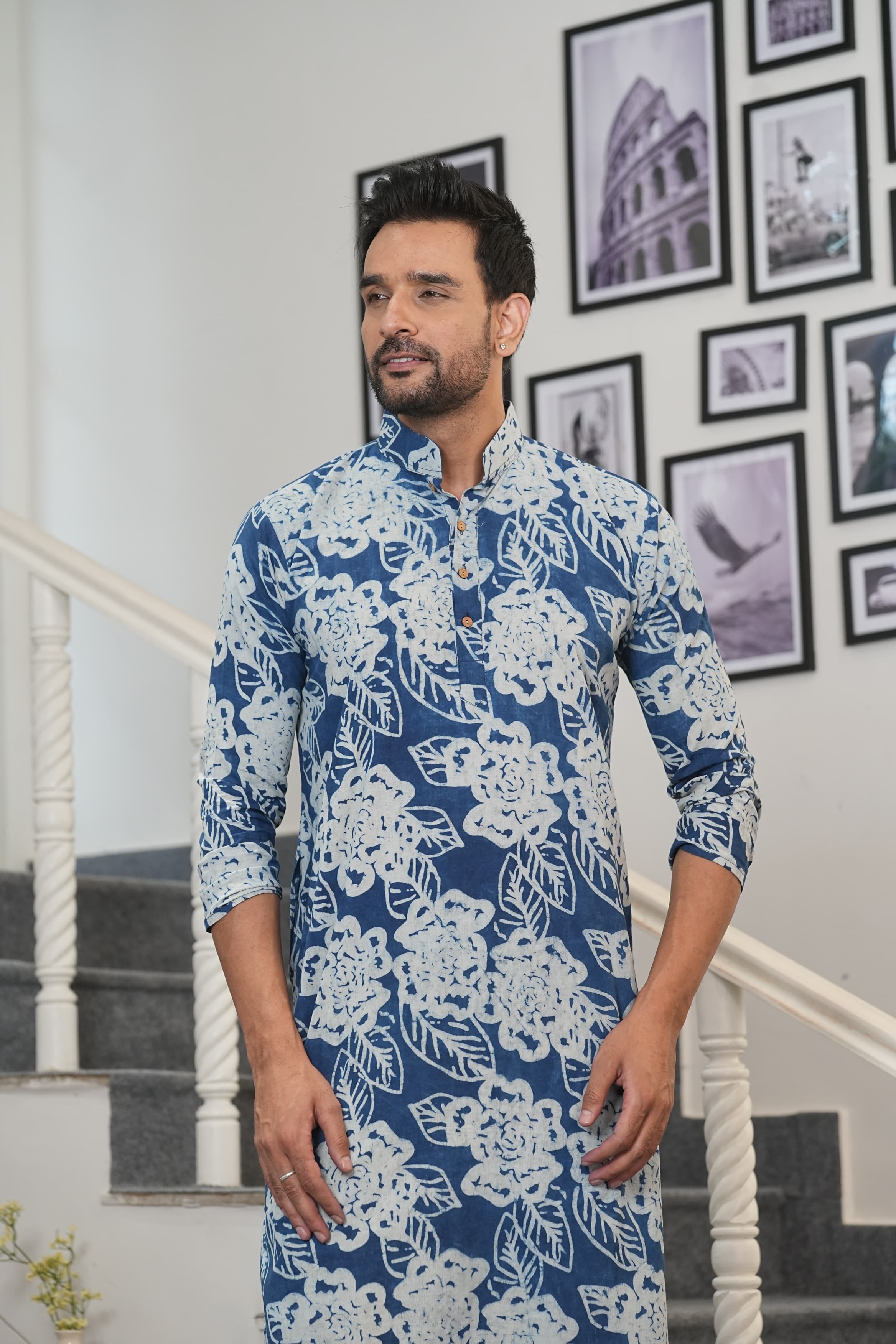 INDIGO BLOOM” – HAND BLOCK PRINTED MEN’S KURTA BY MYURIKA