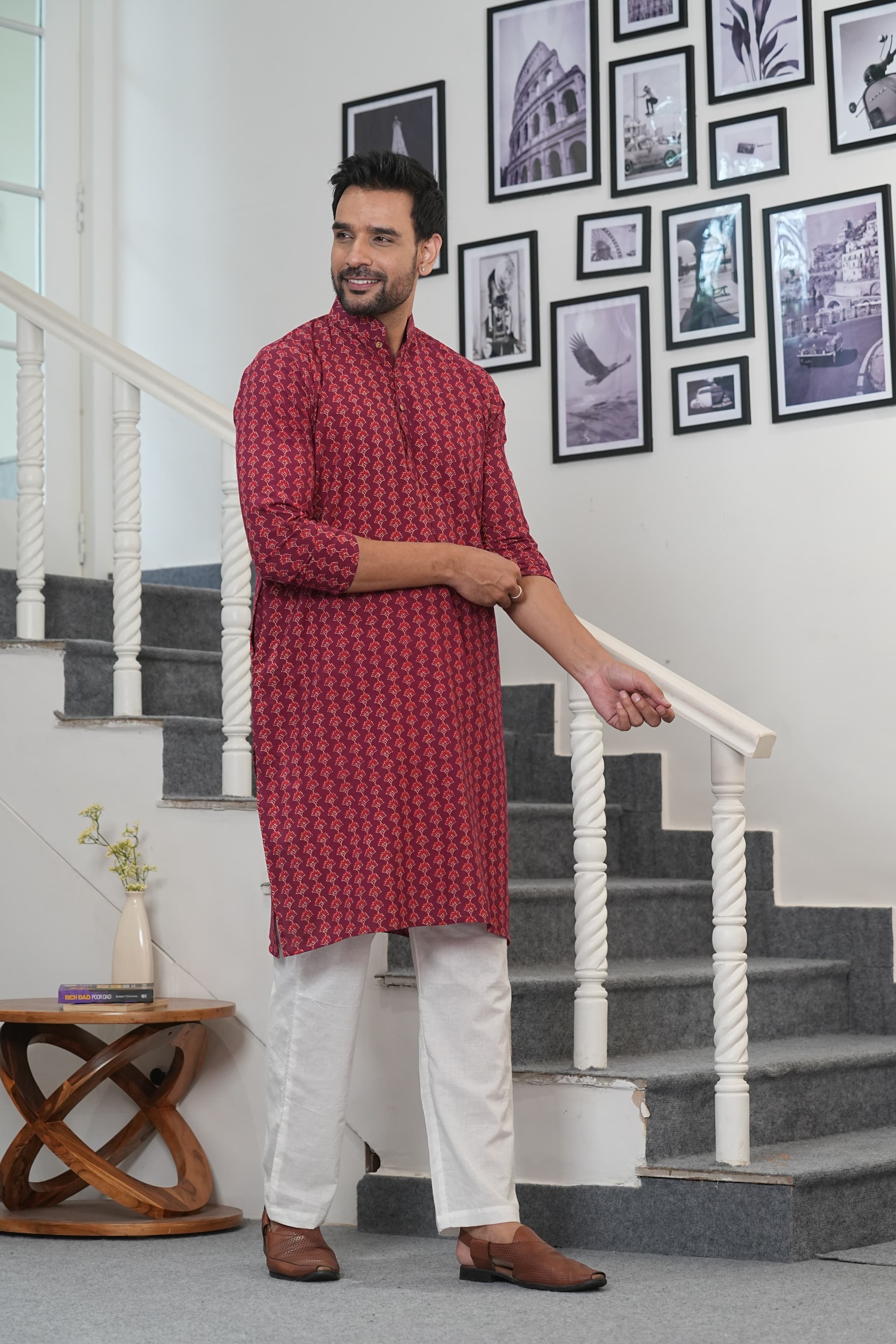 RUDRA RAGA – MAROON ELEGANCE HAND BLOCK PRINTED INDIGO KURTA