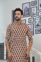 SANDSTONE ROYALE” – HAND BLOCK PRINTED MEN’S KURTA BY MYURIKA