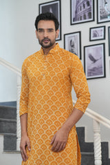 SURYAVANSH” – YELLOW MUSTERD  HAND BLOCK PRINTED COTTON KURTA