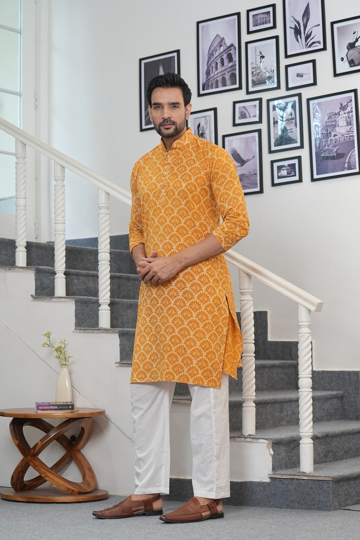 SURYAVANSH” – YELLOW MUSTERD  HAND BLOCK PRINTED COTTON KURTA