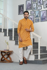SURYAVANSH” – YELLOW MUSTERD  HAND BLOCK PRINTED COTTON KURTA