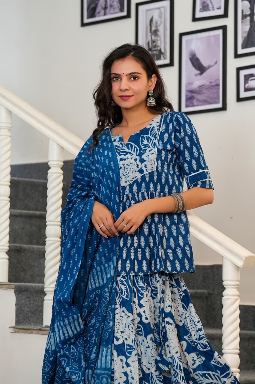 INDIGO NEEL - BAGRU HANDBLOCK LEHENGA SET
