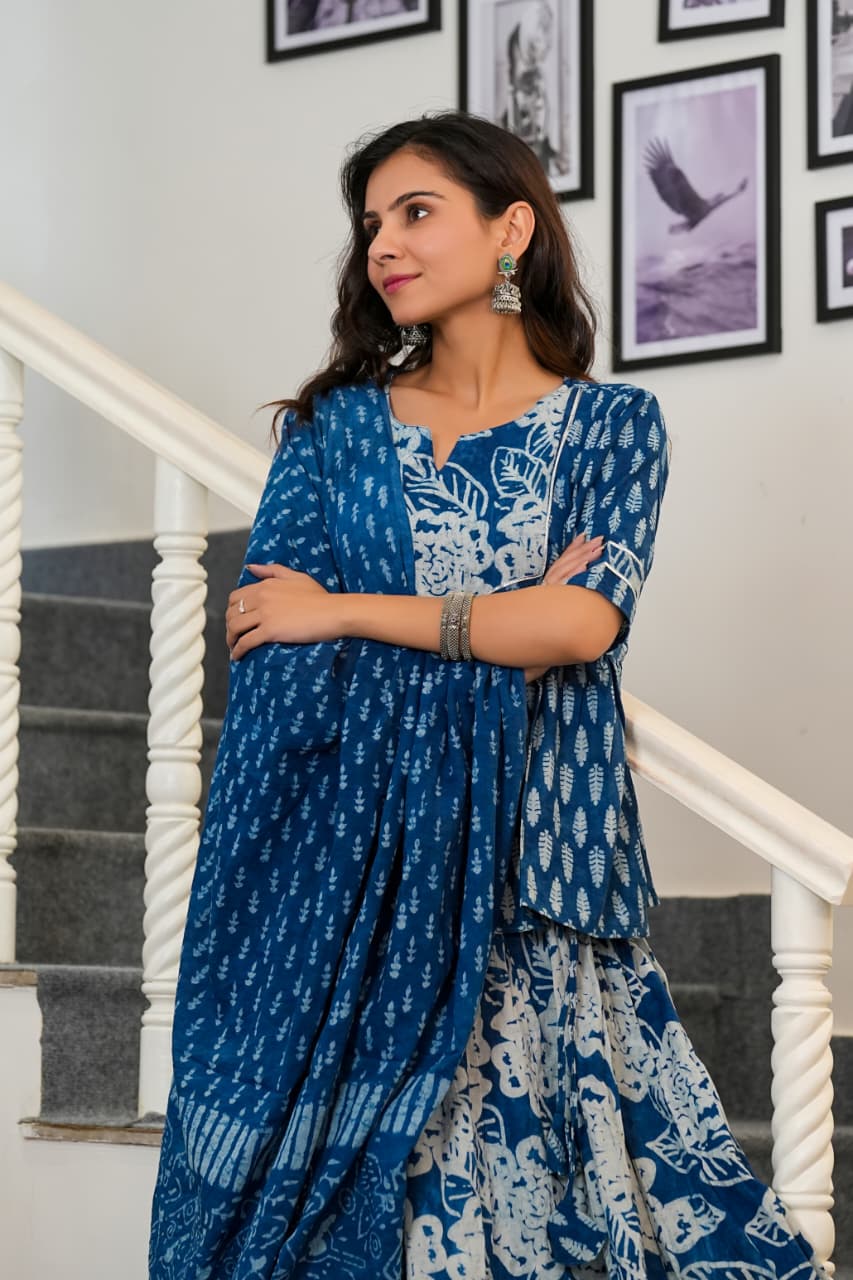 INDIGO NEEL - BAGRU HANDBLOCK LEHENGA SET