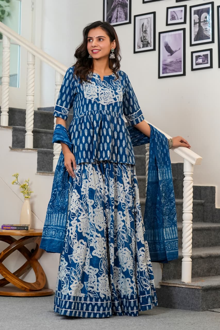 INDIGO NEEL - BAGRU HANDBLOCK LEHENGA SET