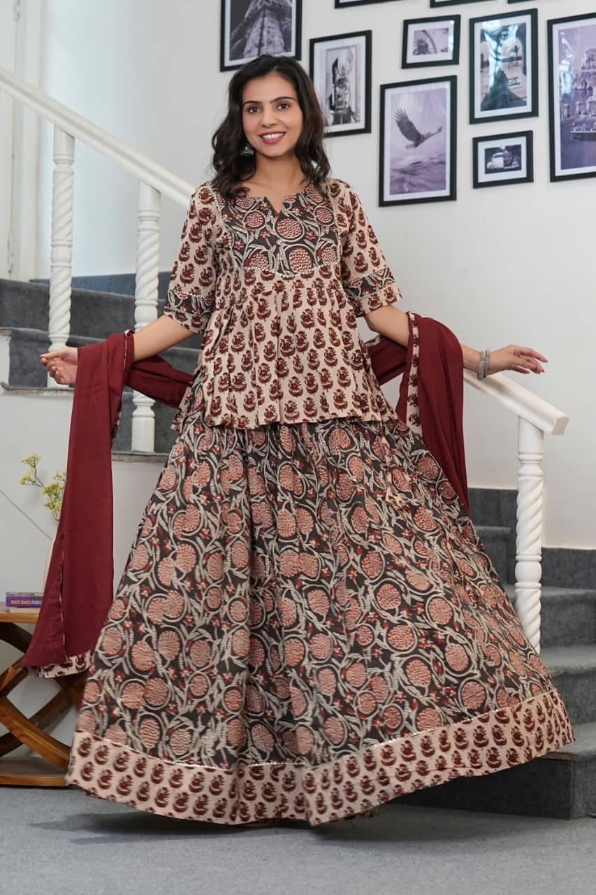 RUDRAJA - BAGRU HANDBLOCK PRINTED LEHENGA SET