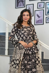 BLACK BAGRU HANDBLOCK PRINTED LEHENGA SET