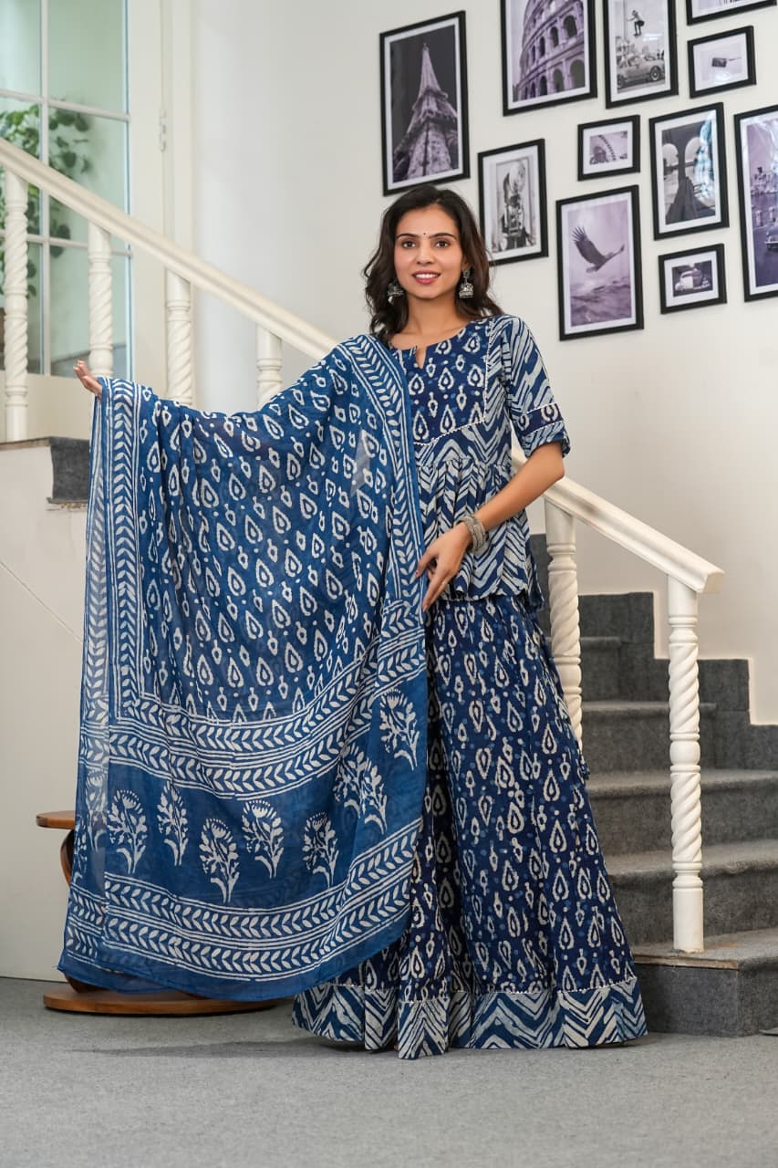 NEELVASTRA HANDBLOCK PRINTED LEHENGA SET