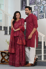 GULBAHAR MAROON - HANDBLOCK PRINTED COUPLE SET
