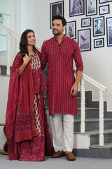 GULMOHAR GLOW - DEEP MEROON WITH BEIGE HANDBLOCK COUPLE SET