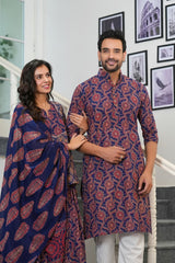 BLUE & MAROON VIRAASAT HANDBLOCK COUPLE SET