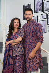 BLUE & MAROON VIRAASAT HANDBLOCK COUPLE SET