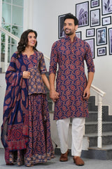 BLUE & MAROON VIRAASAT HANDBLOCK COUPLE SET