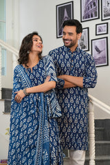 INDIGO CHARM - NATURAL DABU PRINTED COUPLE SET
