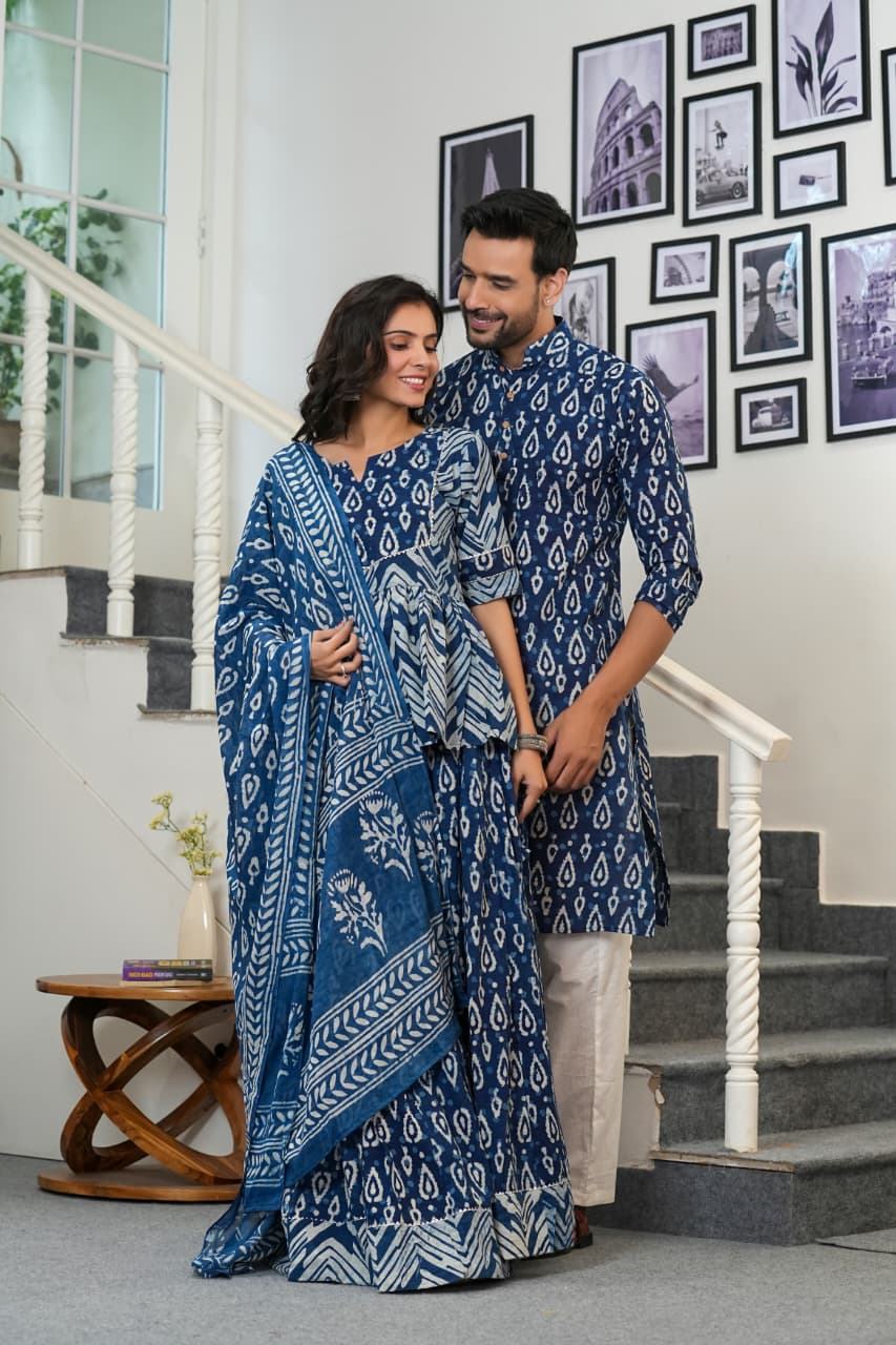 INDIGO CHARM - NATURAL DABU PRINTED COUPLE SET