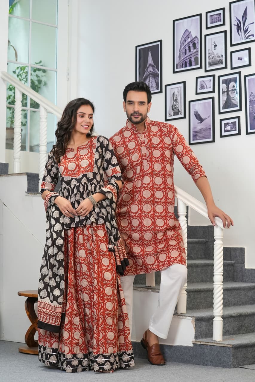 SYAHI BEGER - RED BLACK HANDBLOCK COUPLE SET