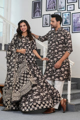 BAGRU RUST BLACK HANDBLOCK PRINTED COUPLE SET