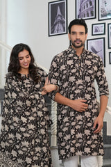 BAGRU RUST BLACK HANDBLOCK PRINTED COUPLE SET