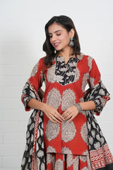 RED & BLACK HAND BLOCK PRINTED LEHENGA SET