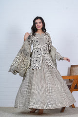 CREAM & BLACK - HAND BLOCK PRINTED LEHENGA SET