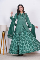 AARANYA – EMERALD GREEN CHARM HAND BLOCK PRINTED LEHENGA SET