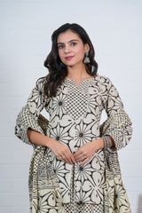 CREAM & BLACK - HAND BLOCK PRINTED LEHENGA SET