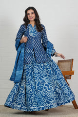 NEELKALAM - HAND BLOCK PRINTED INDIGO LEHENGA SET