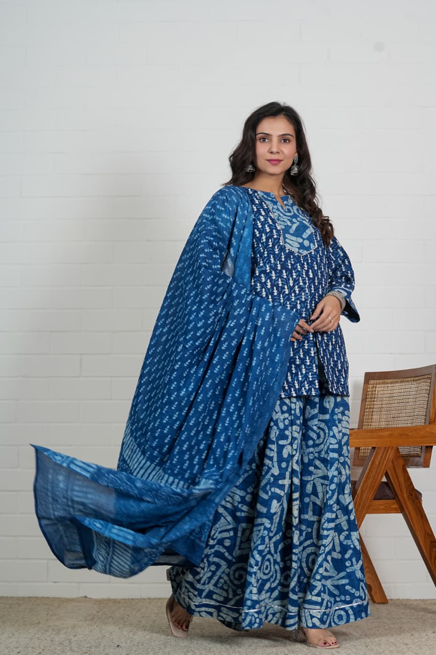 NEELKALAM - HAND BLOCK PRINTED INDIGO LEHENGA SET