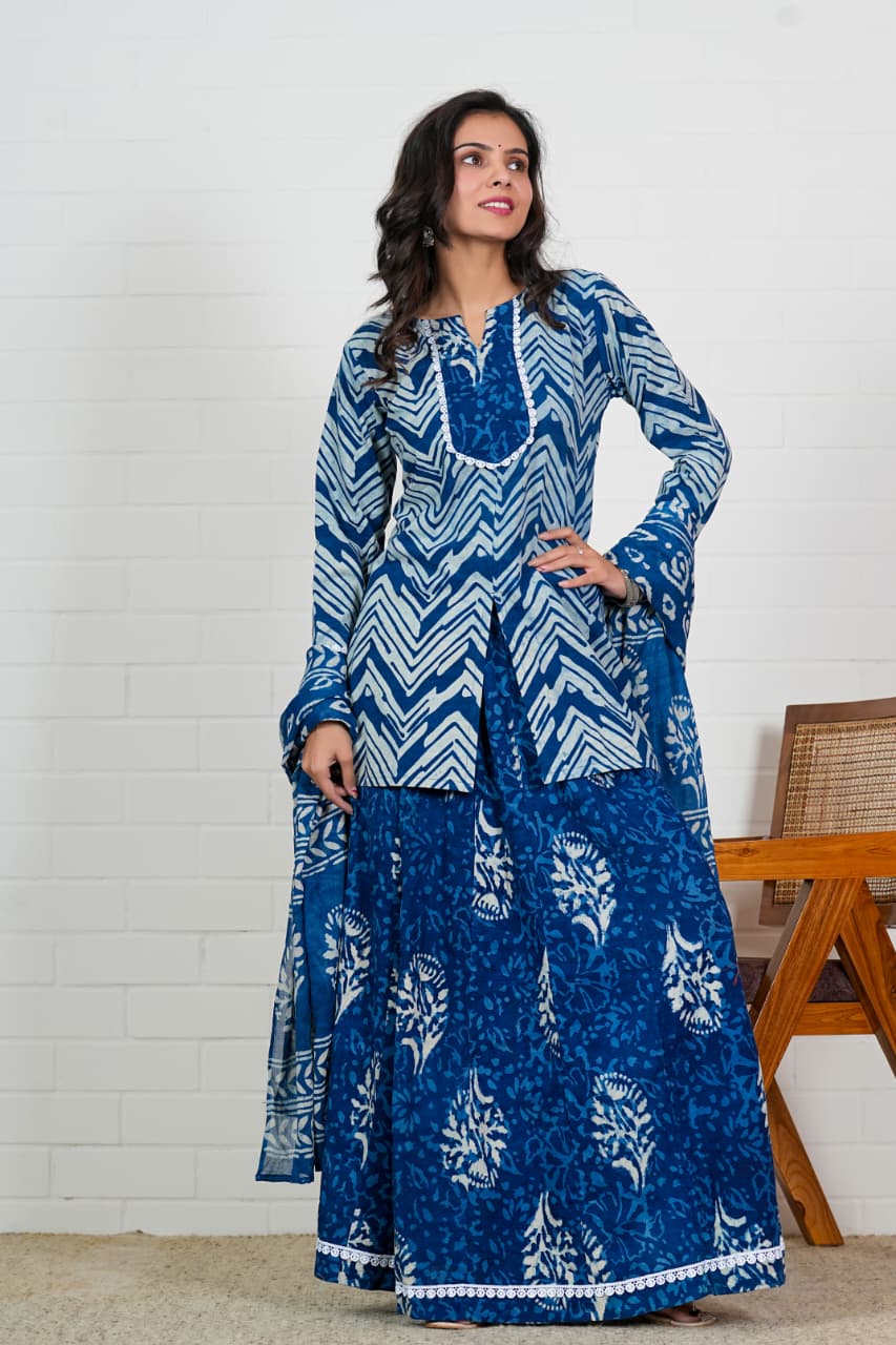 NEELAYA – INDIGO HAND BLOCK PRINTED LEHENGA SET