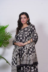 BAGRU BLACK – BLACK & IVORY HAND BLOCK PRINTED ANARKALI SET