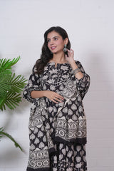 BAGRU BLACK – BLACK & IVORY HAND BLOCK PRINTED ANARKALI SET