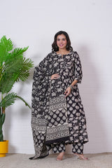 BAGRU BLACK – BLACK & IVORY HAND BLOCK PRINTED ANARKALI SET