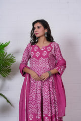 RANI PINK – HAND BLOCK PRINTED ANARKALI SET